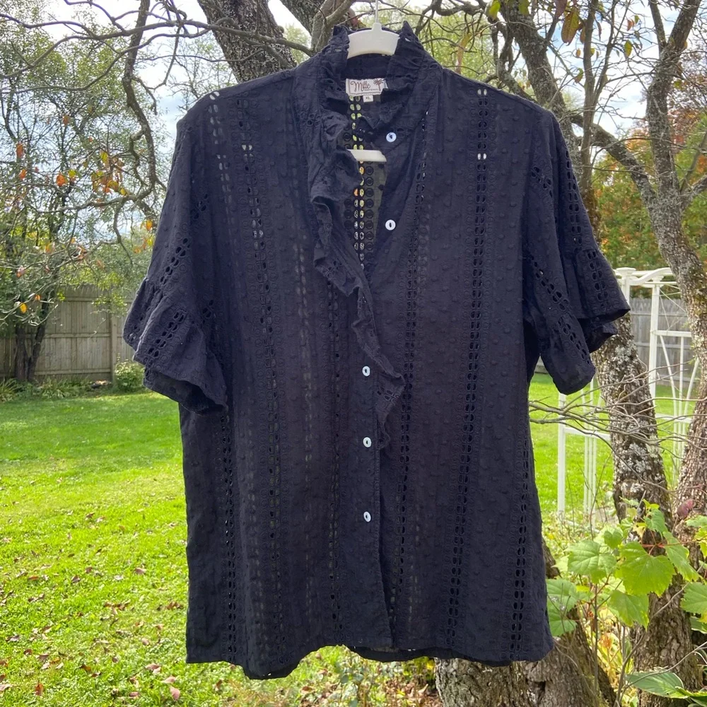 Mille Vanessa Top in Black Polka Dot Eyelet - Picture 2 of 7